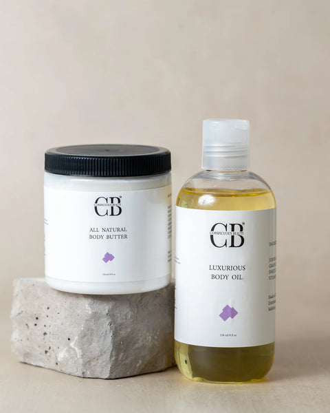 Natural body care bundle with body butter and body oil for soft glowing skin