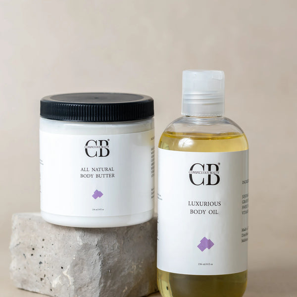 Natural body care bundle with body butter and body oil for soft glowing skin
